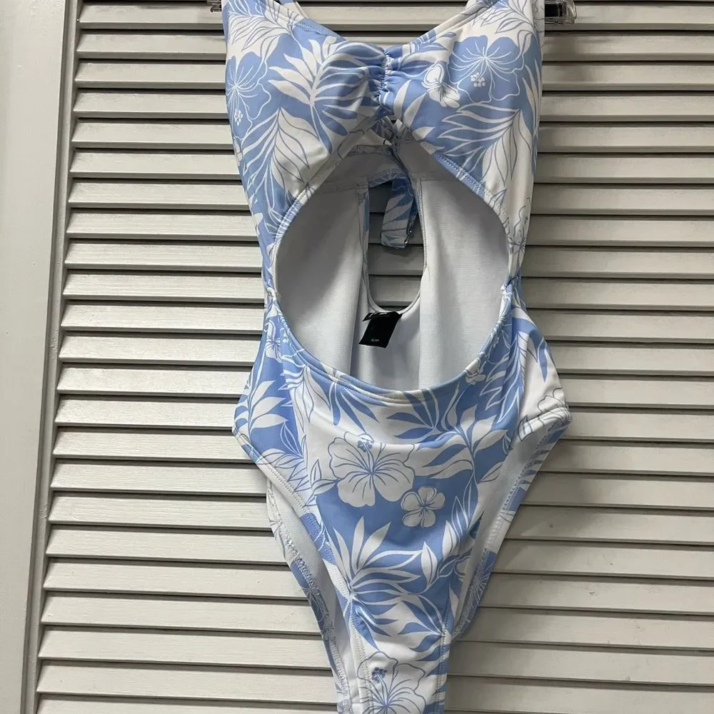 Hurley Blue and White Floral Kids One Piece Swimsuit